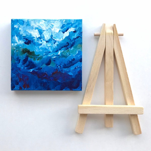 Mini Deep Sea Painting;Small Painting on an Easel; Original Artwork; Mini canvas with an easel; ap280