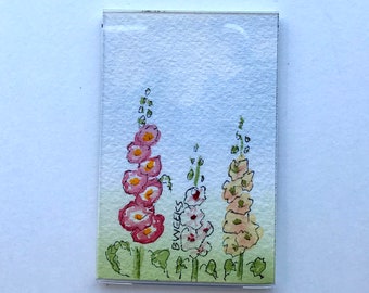 Hollyhocks Refrigerator Magnet, Original Watercolor Painting Flowers, RM207