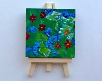 Impressionistic Garden Painting; Small Painting on an Easel; Original Artwork; Mini canvas with an easel; AP231