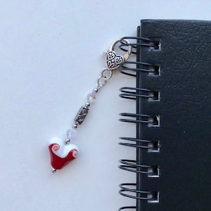 Charms de sac à main coeur rouge et blanc, breloques coeur pendantes, breloque pour journal intime, breloque pour agenda, tirette, ZP207
