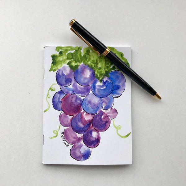 Bunch of Grapes Small Blank Book; Original Watercolor Painting on the Cover; Travel Journal; HPJ180