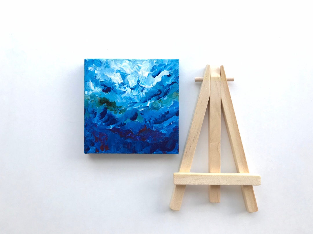 Ocean Horizon Miniature Painting With Mini Easel Stand