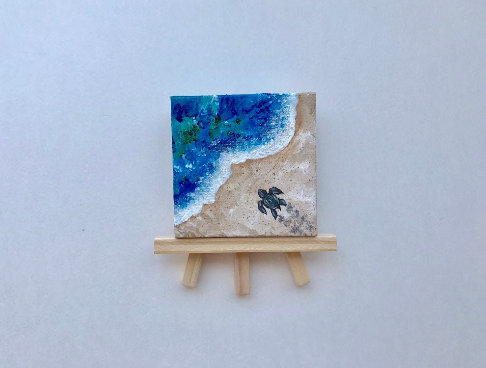 Miniature Beach Paintings Small Stretched Canvas Ocean Art