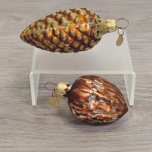 Dept 56 Gold Glittered Glass Christmas Ornaments Pinecone Walnut Set Poland