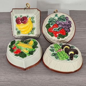 Vintage Japan Ceramic Molds Wall Decor Fruits Vegetables Set of 4