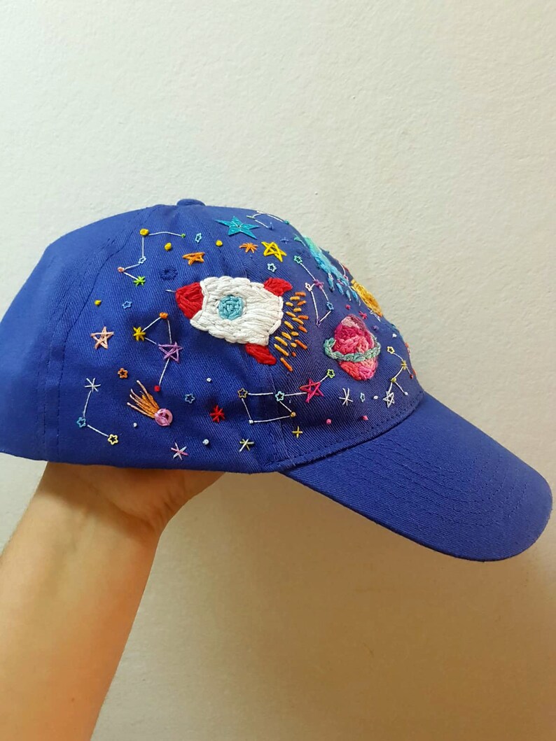 space hat Hand embroidered hat one of a kind, galaxy hat