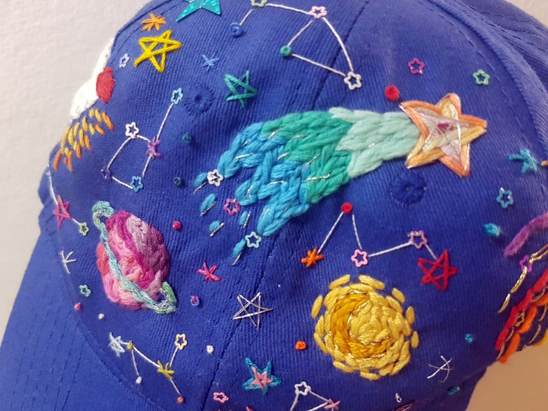 space hat Hand embroidered hat one of a kind, galaxy hat