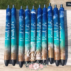 Beach Design Glitter Pen - Refillable - Custom