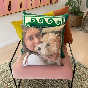 Stylish tasteful Photo Cushions Australia, photo gift ideas, personalised custom pillows, memorial for dog pet, personalized sympathy gift
