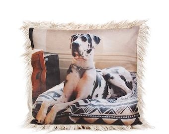 Pet portrait luxury pillows, custom photo cushion, custom photo pillow, pet loss, pet memory, personalized pet on pillow