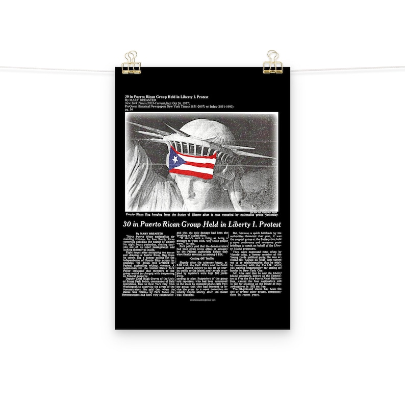 Puerto Rican Flag Statue of Liberty Protest Resiste Newspaper Article, Puerto Rico Wall Art, Taino, Boricua, Puerto Rico Souvenir Poster image 2