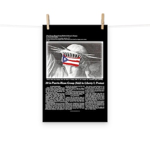 Puerto Rican Flag Statue of Liberty Protest Resiste Newspaper Article, Puerto Rico Wall Art, Taino, Boricua, Puerto Rico Souvenir Poster image 1