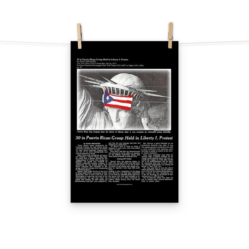 Puerto Rican Flag Statue of Liberty Protest Resiste Newspaper Article, Puerto Rico Wall Art, Taino, Boricua, Puerto Rico Souvenir Poster image 1