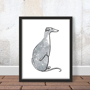 Greyhound Wall Art | Doodle Hound Drawing | Grey Greyhound | Dog Lover Gift