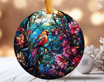 Cardinal Stained Glass Ceramic Ornament | Handmade Keepsake Christmas Ornament