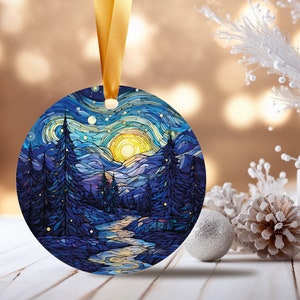 Celestial Starry Night Stained Glass Ceramic Ornament | Handmade Keepsake Christmas Ornament