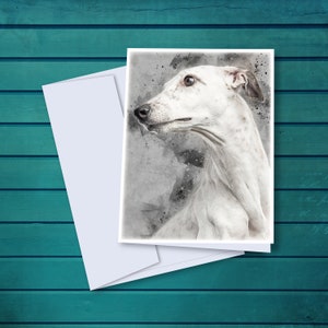 White Greyhound Portrait Notecards - Set of 12 Cards & Envelopes