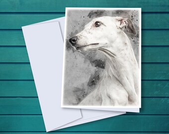 White Greyhound Portrait Notecards - Set of 12 Cards & Envelopes