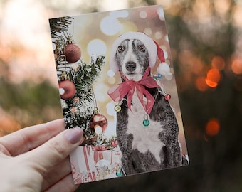 Greyhound Holiday Greeting Cards | Holiday Hound Painting Christmas Cards | Set of 12 Cards With Envelopes