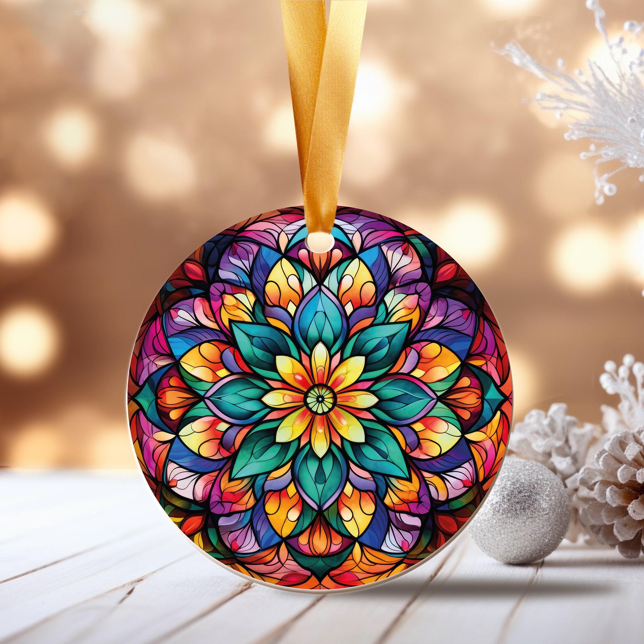 Colorful Mandala Stained Glass Ceramic Ornament | Handmade Keepsake Christmas Ornament