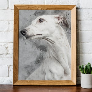 Printable Greyhound Wall Art |  White Greyhound Portrait | Dog Lover Gift