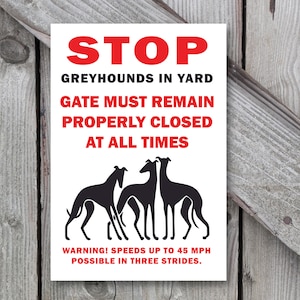 Gate & Door Safety Signs - Stop Greyhounds In Here (Plastic Synapse, PVC)