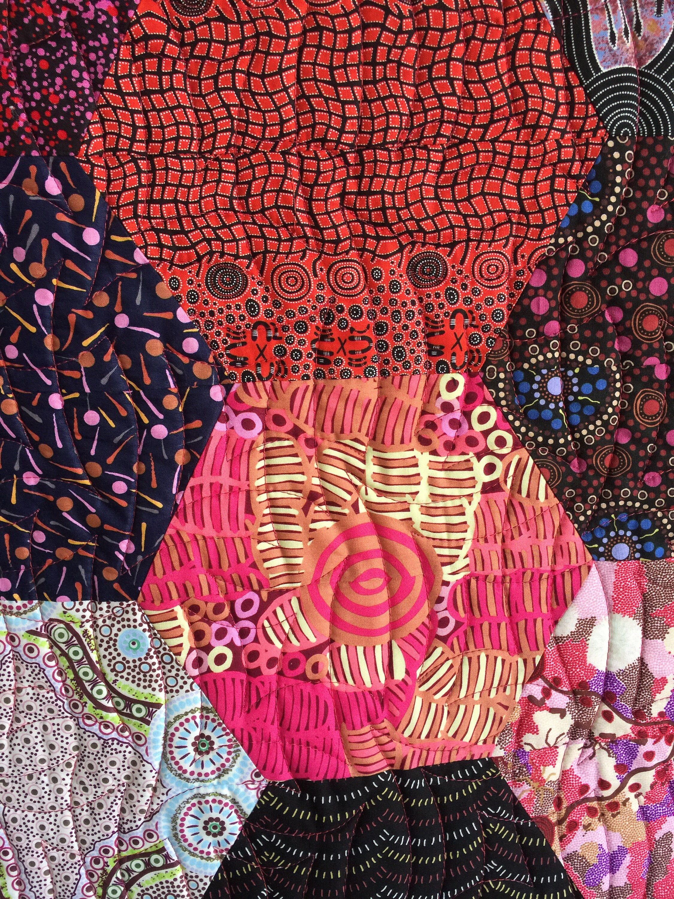 Red Hexagon Wall Hanging Quilt