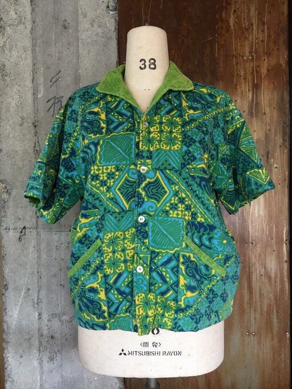 50s vintage towel lined cabana tiki surfer shirt