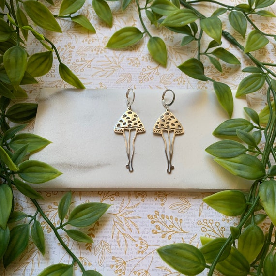 Silver Mushroom Lady Earrings Mushroom With Legs Mushroom Earrings