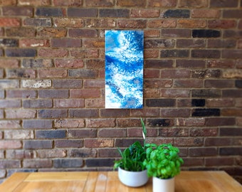 Epoxy Resin Art | Abstract Alcohol Ink and Resin Painting | Unique Housewarming Gift Ideas | Medium size Original Blue and White Painting