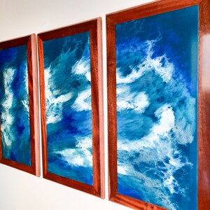 Art en résine époxy | Peinture abstraite à l&#39;encre d&#39;alcool et à la résine | Idées cadeaux uniques pour une pendaison de crémaillère | Grande peinture sur le thème des vagues de l&#39;océan