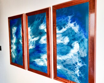 Epoxy Resin Art | Abstract Alcohol Ink and Resin Painting | Unique Housewarming Gift Ideas | Large Ocean Wave Theme Painting