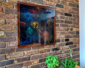 Arte de resina epoxi / Tinta de alcohol abstracta y pintura de resina con un marco de nogal negro / Ideas únicas de regalo de inauguración de la casa