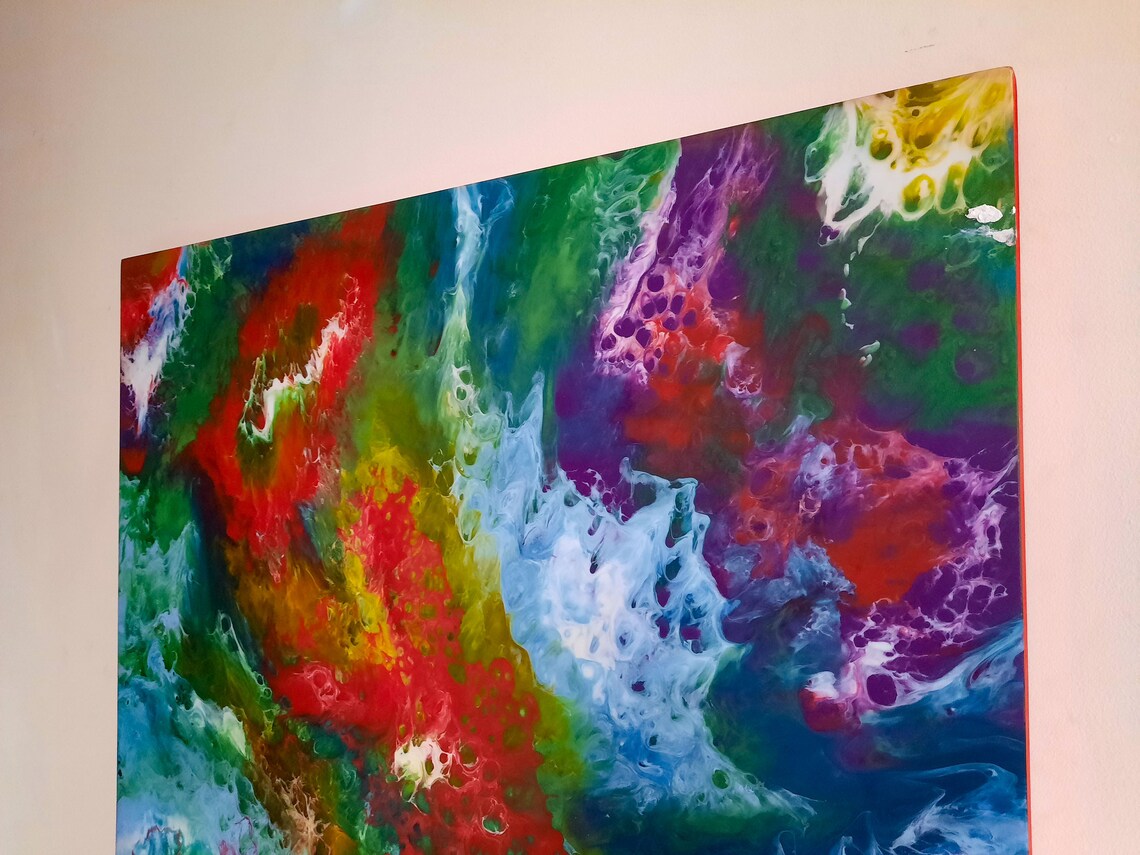 Large Epoxy Wall Art Abstract Colourful Resin Art Wall Etsy