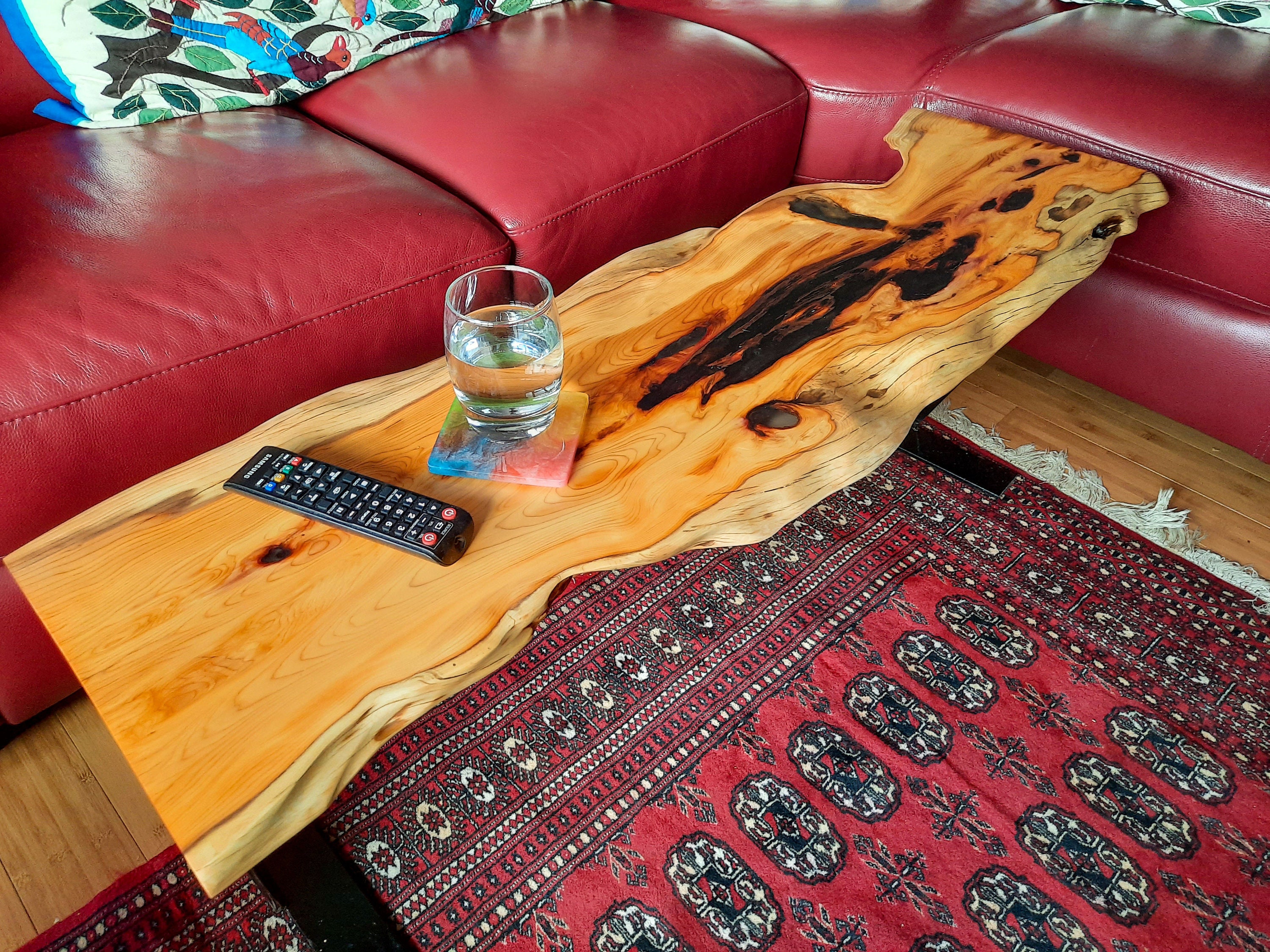 Live Edge Coffee Table Black Epoxy Resin Table Yew Etsy