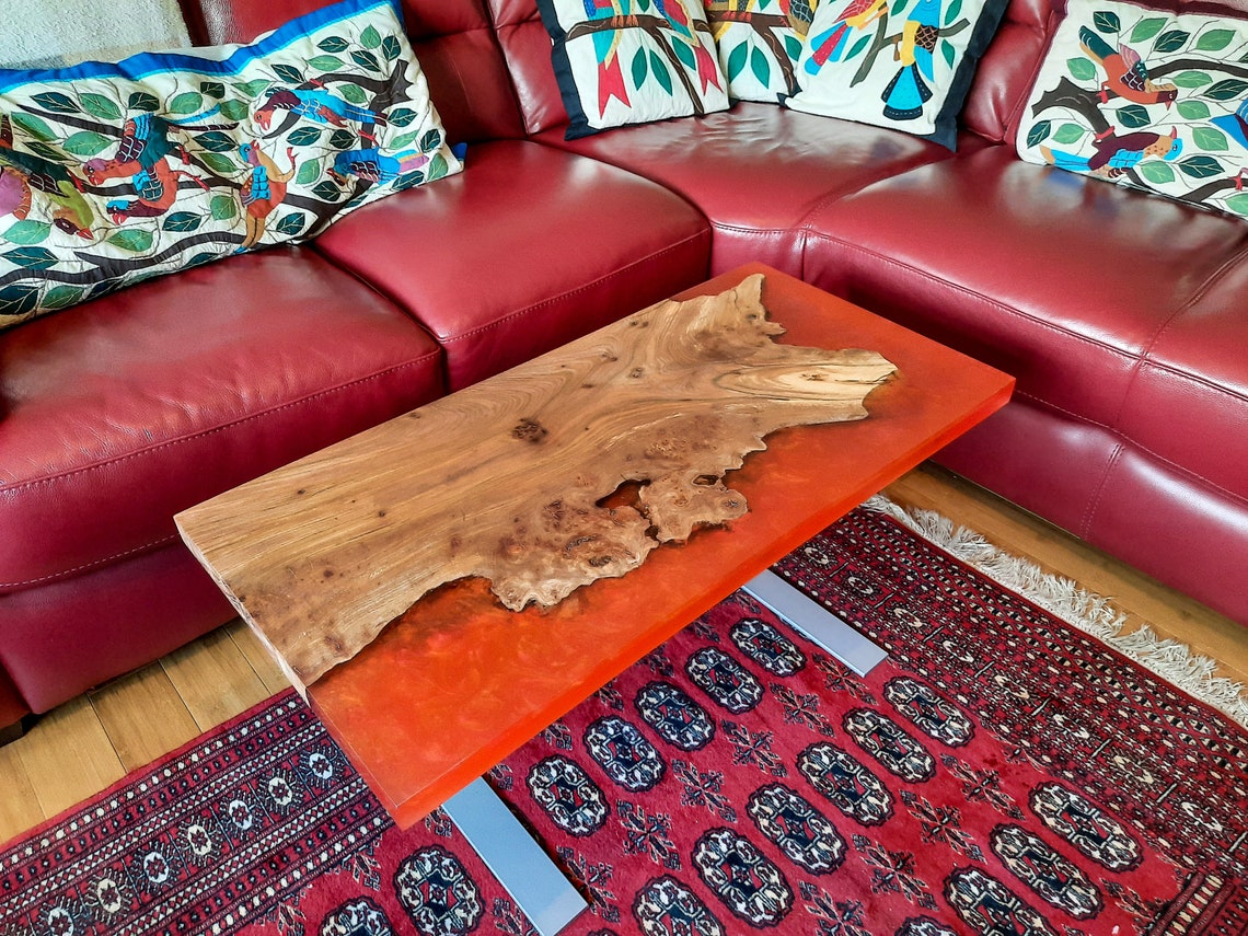 Red Epoxy Resin Coffee Table Handmade Hardwood Coffee Table Etsy UK