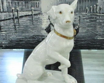 Rare Antique Art Deco Porcelain Dog Figurine Metzler & Ortloff 1930. Germany