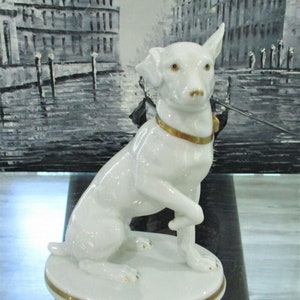 Rare Antique Art Deco Porcelain Dog Figurine Metzler & Ortloff 1930. Germany