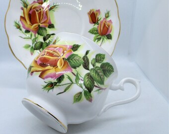 Vintage Royal Albert Rose Pattern Teacup and Saucer. Bone China. England.