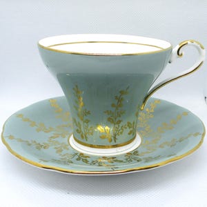 Vintage Green Corset Aynsley Teacup and Saucer. Bone China. England