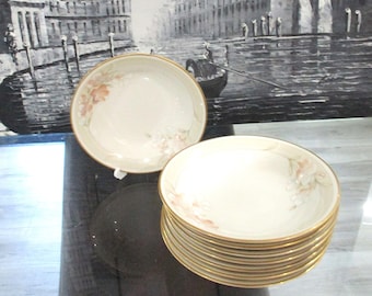 Juego de 8 cuencos pequeños de porcelana Noritake vintage en color marfil. Japón