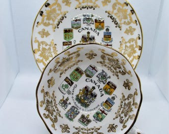 Paragon Kanadas vapensköldsemblem, provinsiell tekopp och fat. Benporslin. England. Nyskick