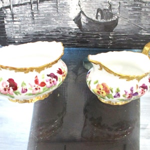 Antique T&V Limoges France Porcelain Hand Painted Creamer and Sugar Bowl. France