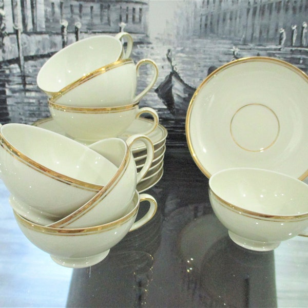 Antique Set of Seven Demitasse Cups and Saucers Johann Seltmann Vohenstrauss Marque Deposee. Bavaria. Germany