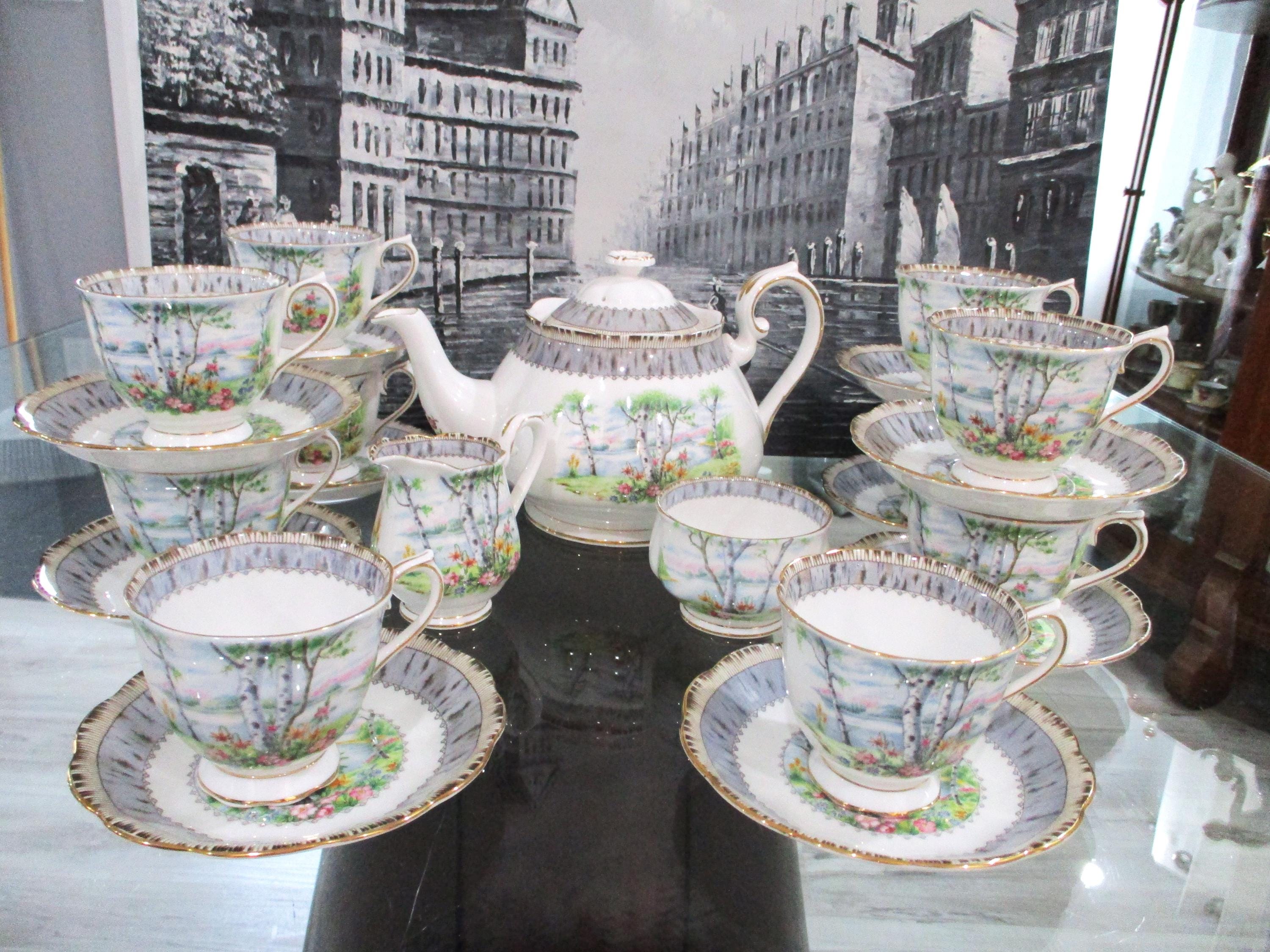 Vintage Royal Albert Silver Birch Dinnerware Set. Bone China