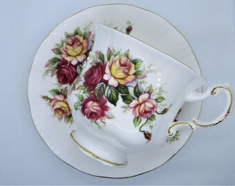 Vintage Paragon Flower Festival E Teacup and Saucer. Bone China. England. Mint condition