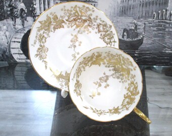 Coalport Anniversary Bone China Duo: Gilded English Teacup, 1960s