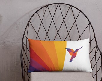 Sunset Origami Hummingbird Throw Pillow