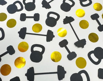 Fitnessconfetti | Feestdecoraties sportschool | 100-delige workoutconfettimix | Halter- en kettlebell-tafelstrooier | Verjaardagsdecoratie fitness
