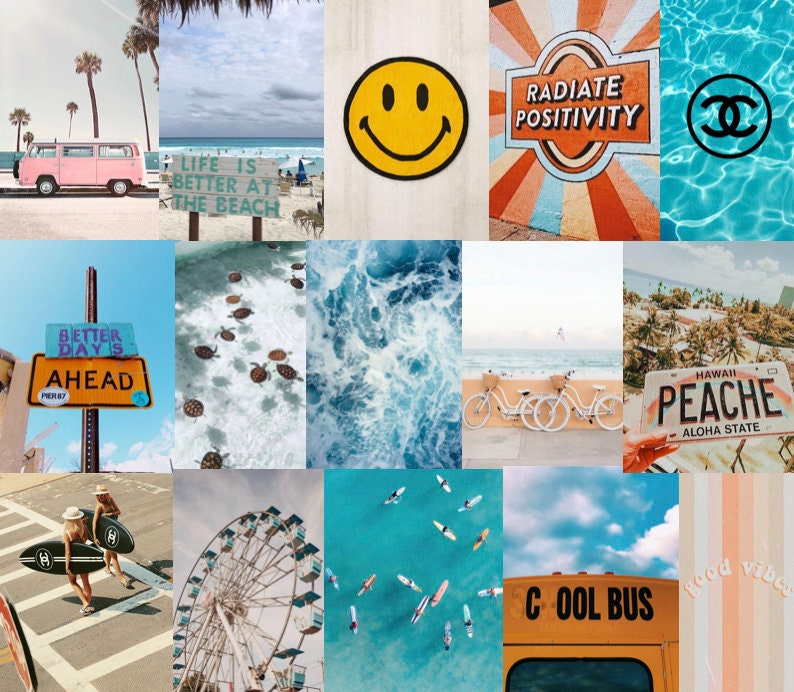 40 BEACH CUTE BLUE Collage Aesthetic. Trendy Vogue Vsco | Etsy
